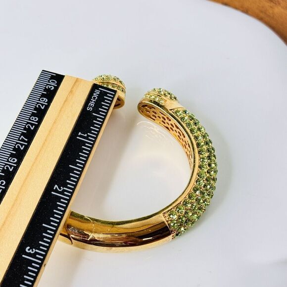 HSN Joan Boyce Kissable Cuff Bracelet Green Crystal Hinged Bracelet Pave QVC 444 - Picture 11 of 12